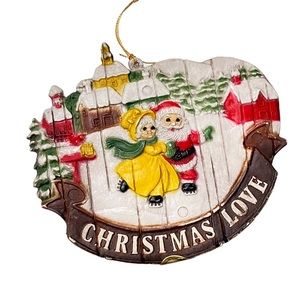 Vintage Christmas Love Santa & Mrs. Claus Ice Skating Ornament Made in Hong Kong